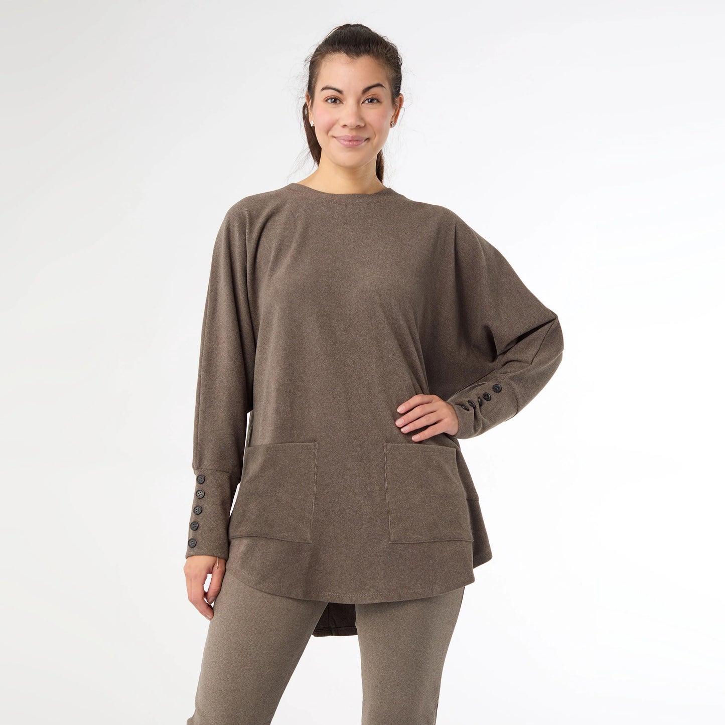 Weekend Brushed Sweater with Button Back