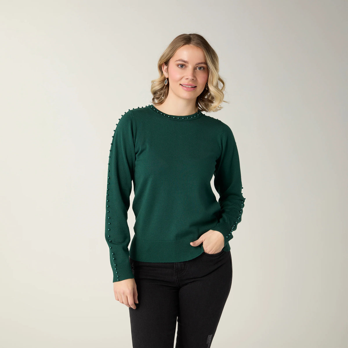 Brynn Fine Gauge Sweater with Sleeve Studs