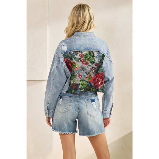 Lace Floral Denim Jacket