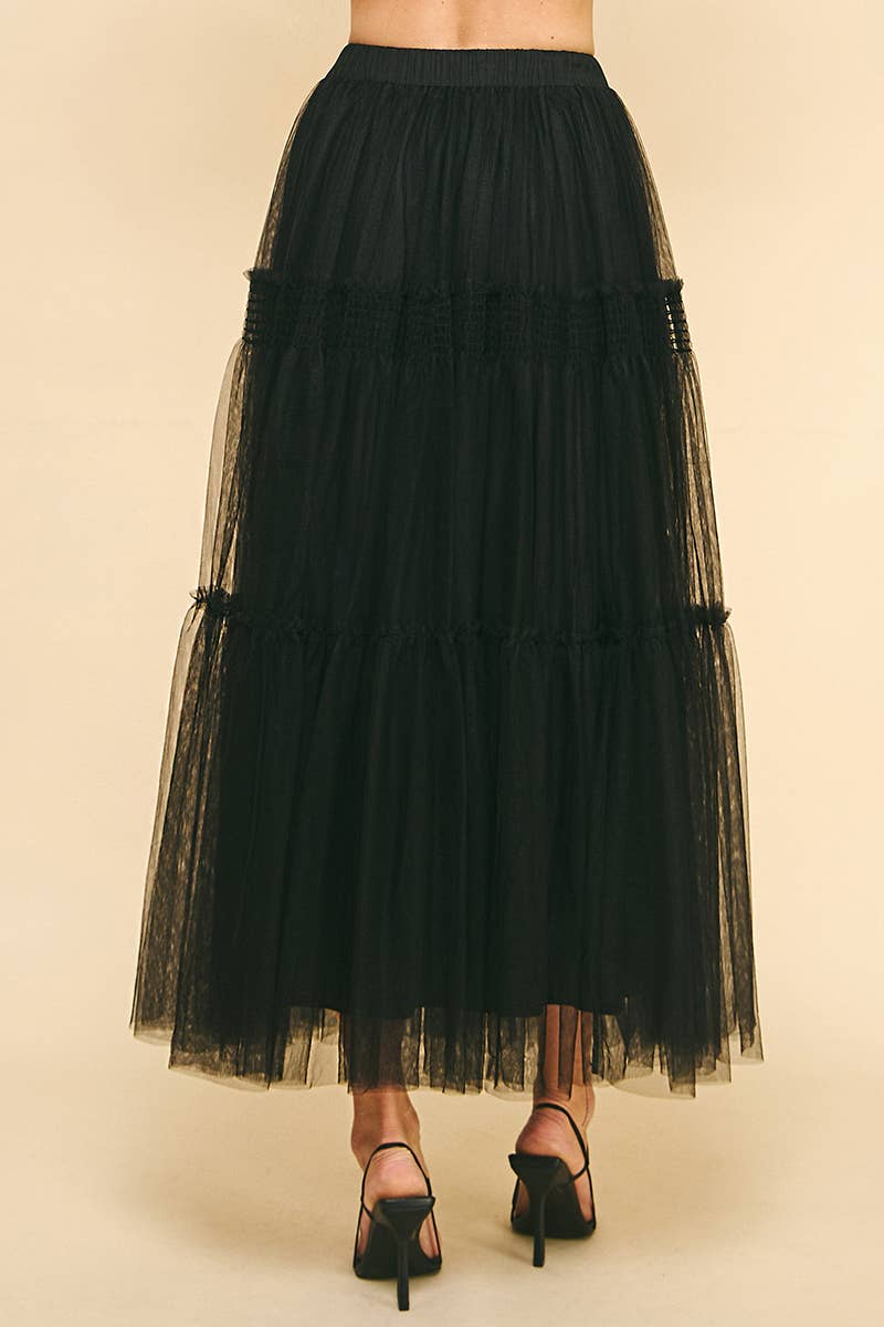 Tulle Tiered Maxi Skirt - Black