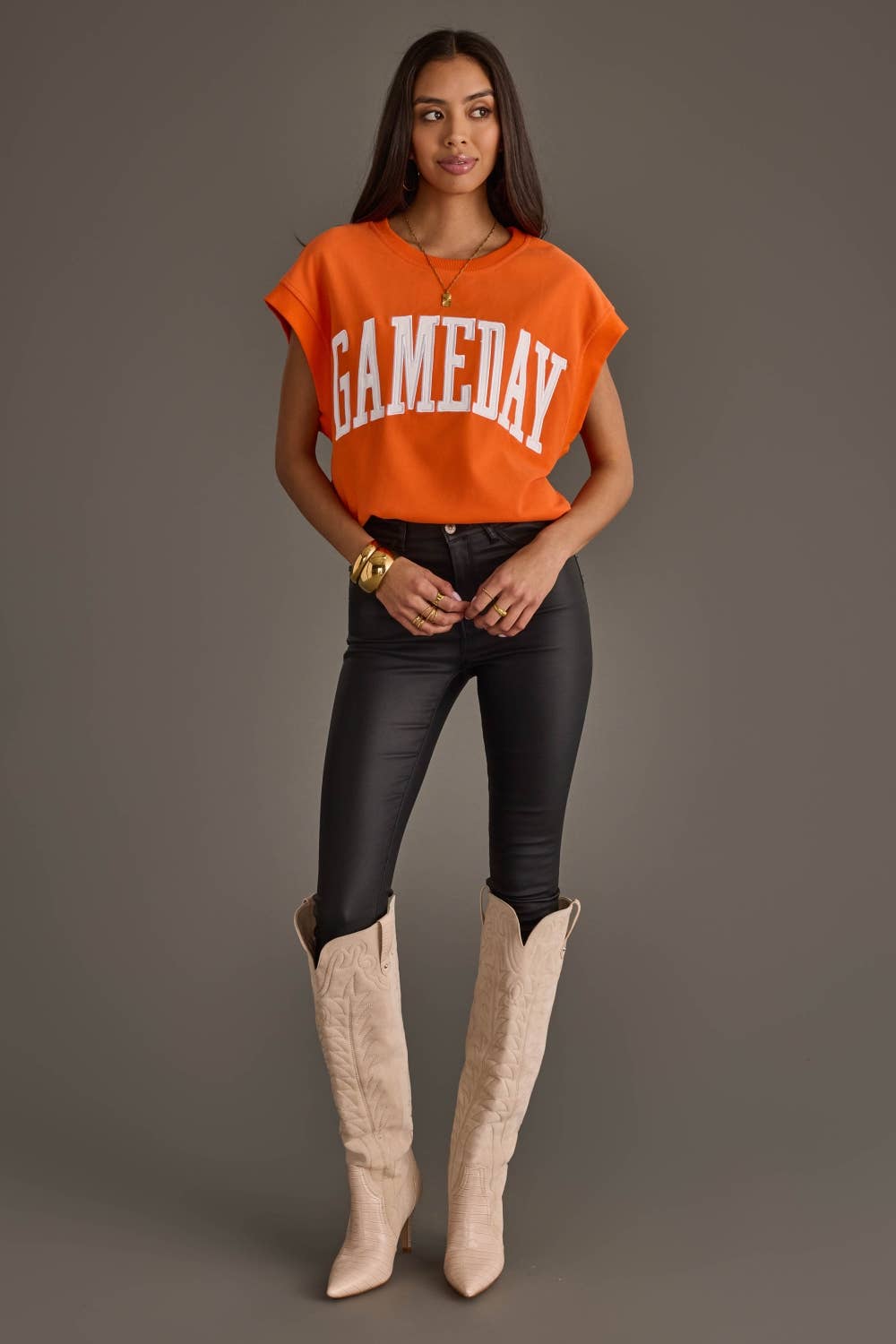 Orange & White Game Day Short Sleeve Sweatshirt