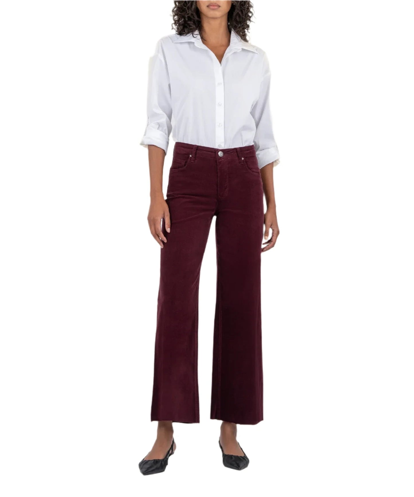 KUT from the Kloth Meg Wide Leg High Rise Raw Hem - Dark Plum Cord