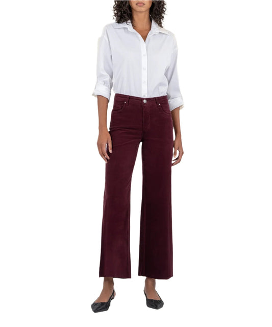 KUT from the Kloth Meg Wide Leg High Rise Raw Hem - Dark Plum Cord