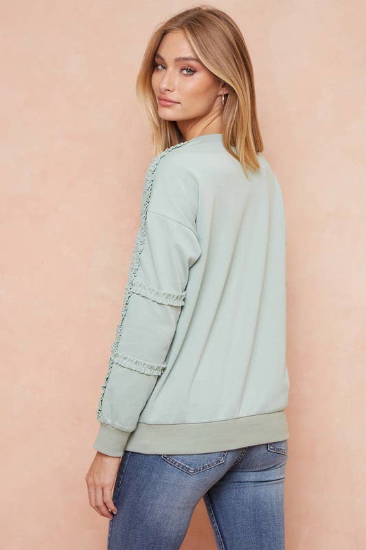 Washed Sweat Shirt With Frilled Trim