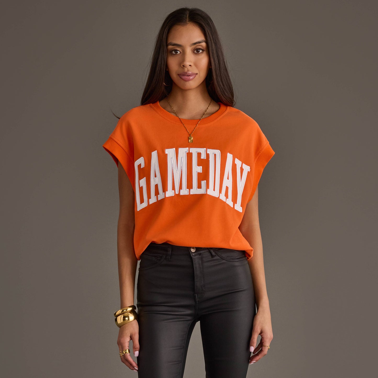 Orange & White Game Day Short Sleeve Sweatshirt
