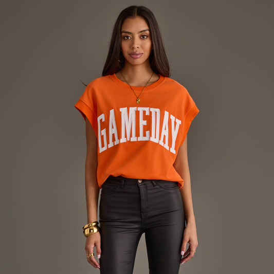 Orange & White Game Day Short Sleeve Sweatshirt