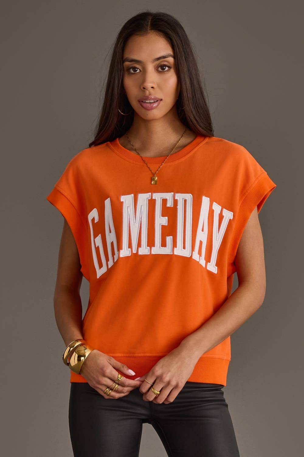 Orange & White Game Day Short Sleeve Sweatshirt