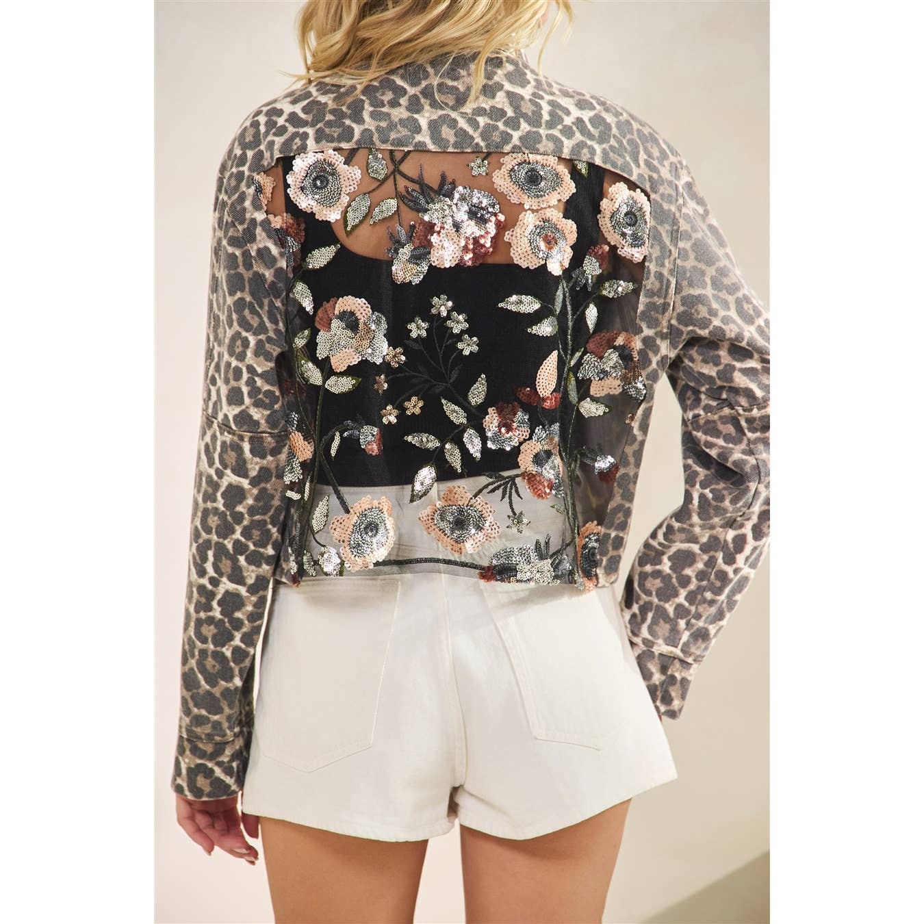 Leopard Bloom Denim Jacket