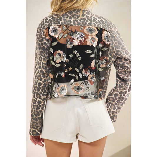 Leopard Bloom Denim Jacket
