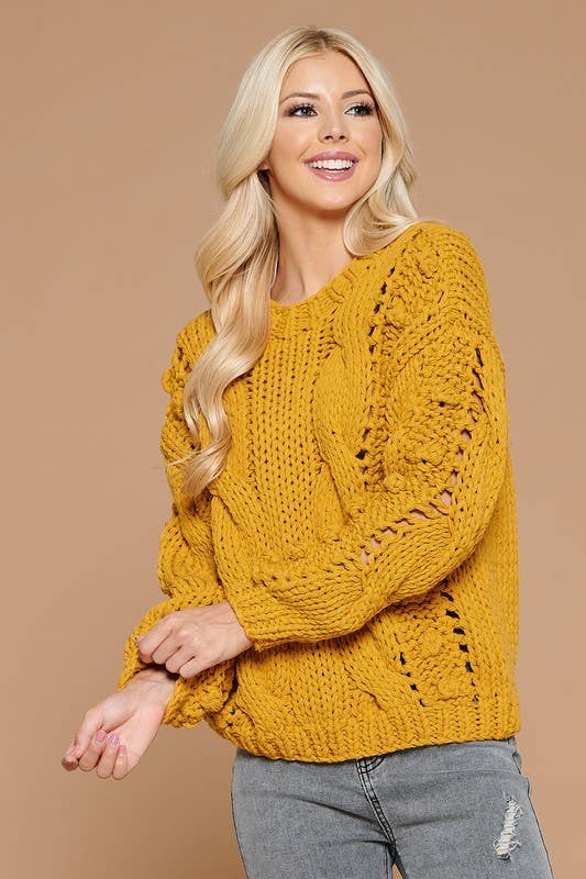 Twisted Knit Sweater With Pompom Detail