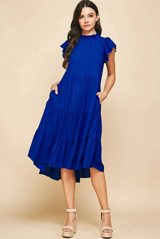 Tiered Midi Dress: Cobalt Blue