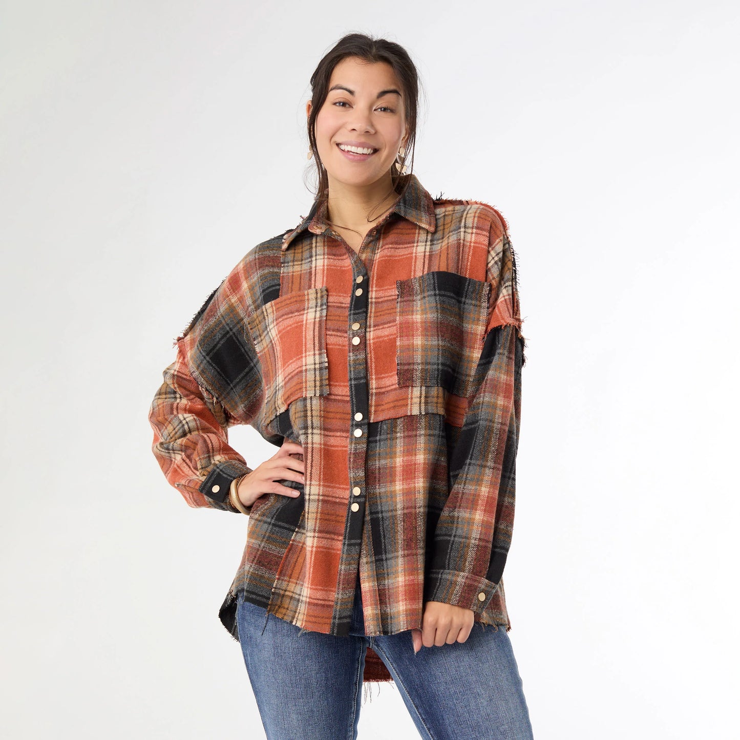 Lizzi Raw Trim Flannel Top