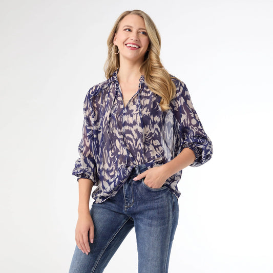 Ravenna Sheer Print V-Neck Blouse