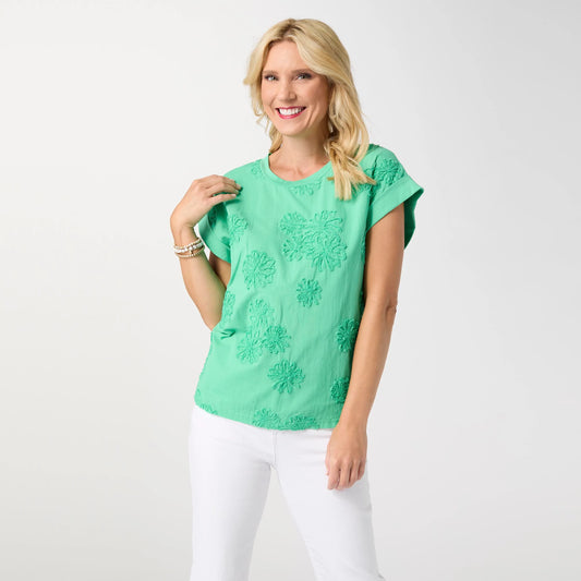 Reese Cap Sleeve Floral Applique Top