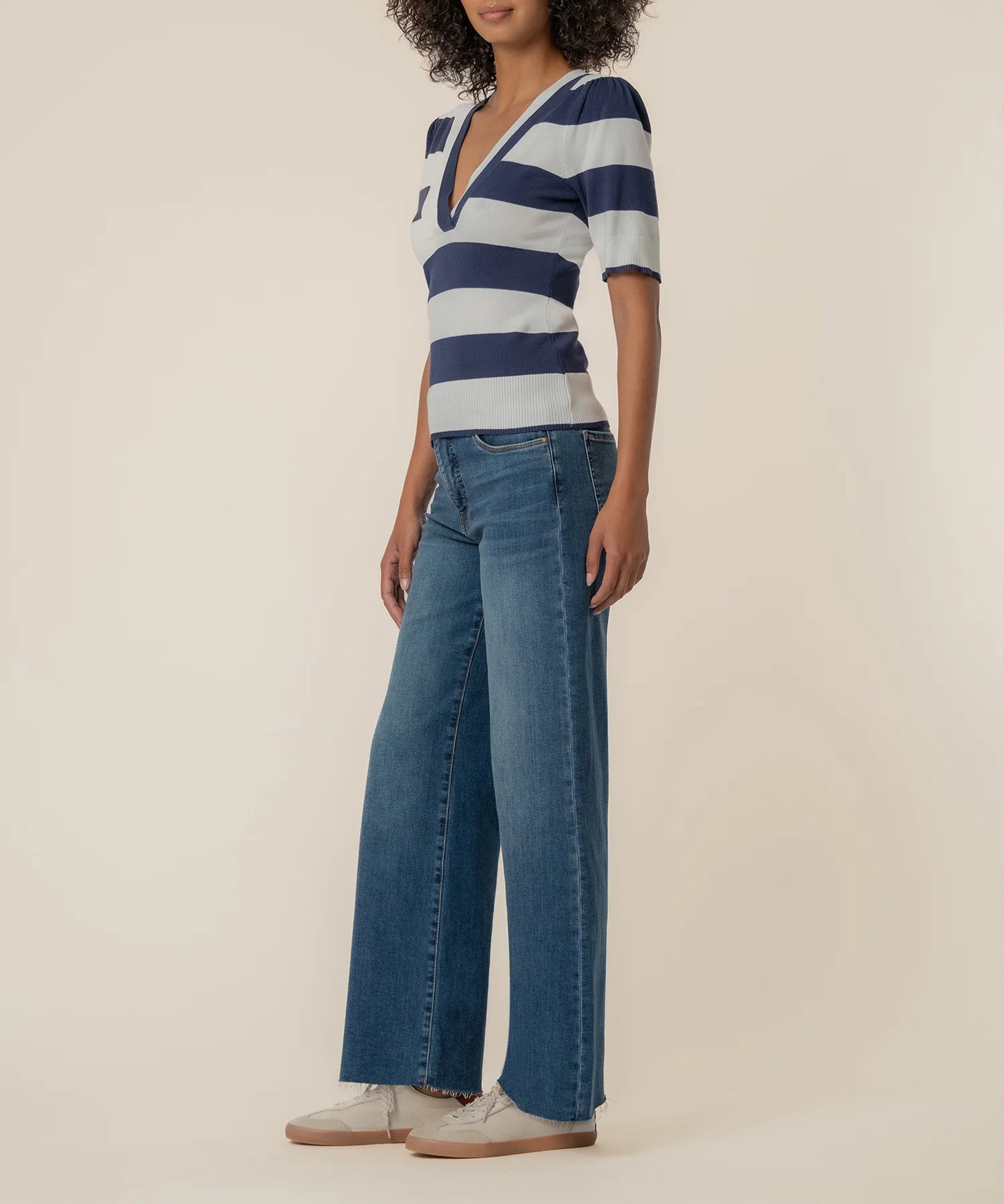 Yona Striped Knit Short Sleeve Sweater