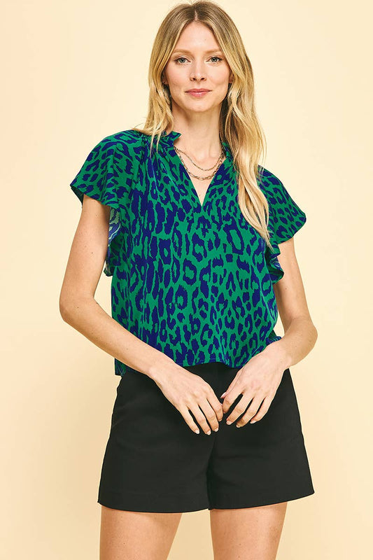 Flutter Sleeve Animal Print Top