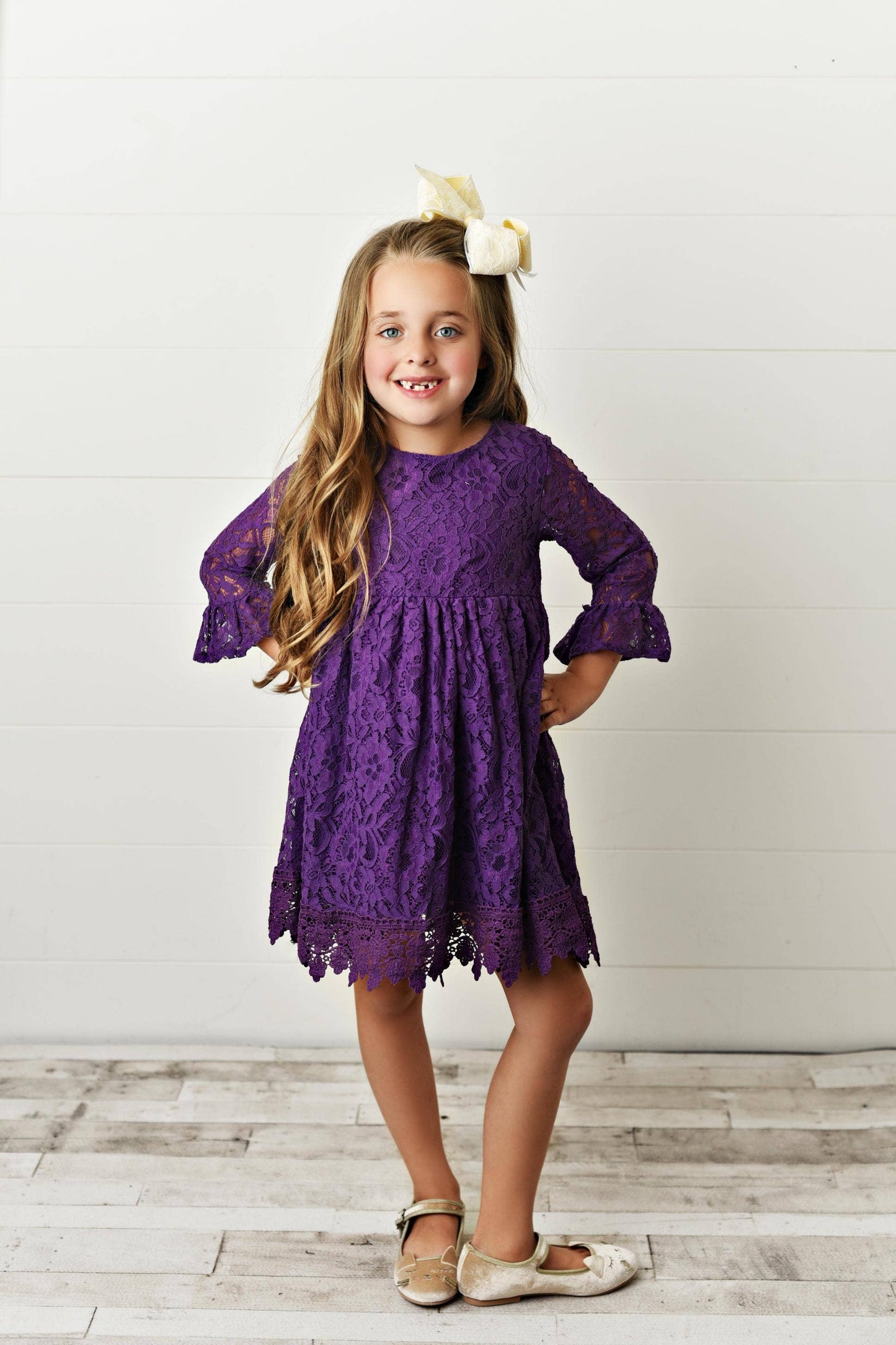 Kids Purple Lace Knee Length Fancy Dress