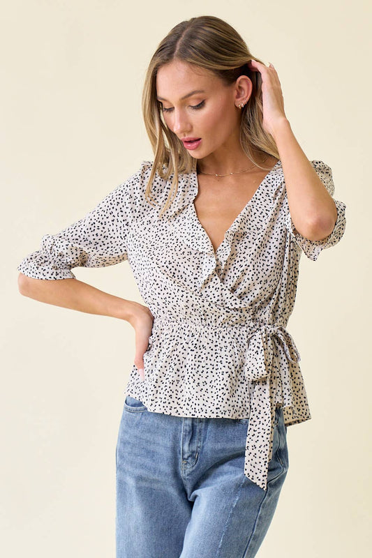 Ruffle Wrap Leopard Blouse