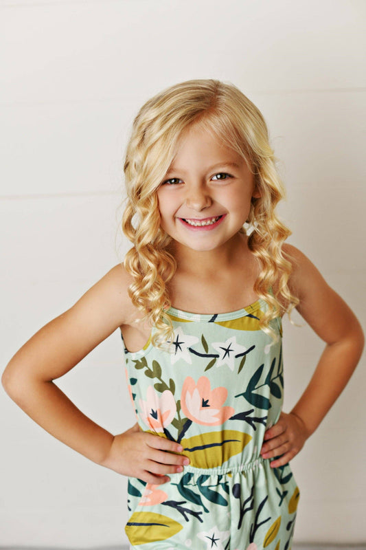 Sage Floral Spring Summer Jumpsuit With Pockets