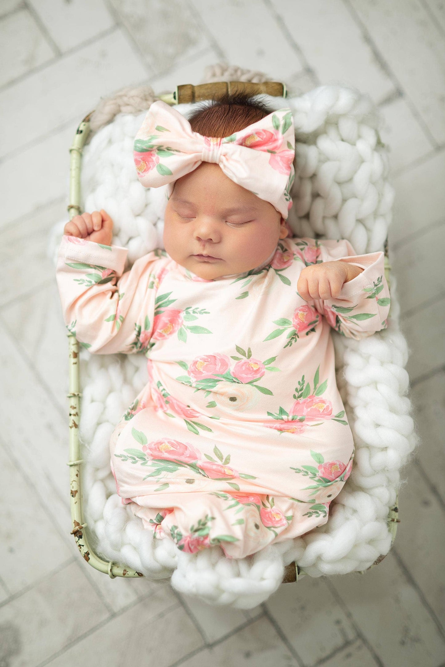 Infant Girls Pinky Pink Rose Baby Gown and Bow Headband