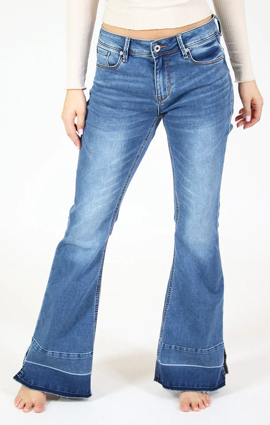 Grace LA Easy Fit Mid- Rise Denim Flare Jeans - Medium Wash