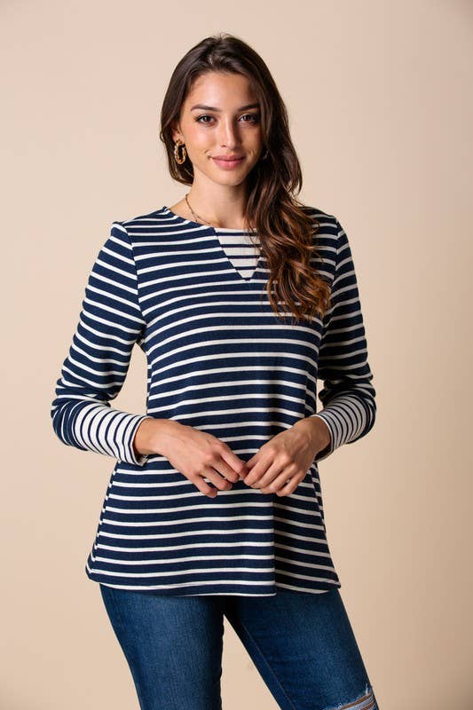 Mix Stripe Sweater With Button up Sleeve Detail