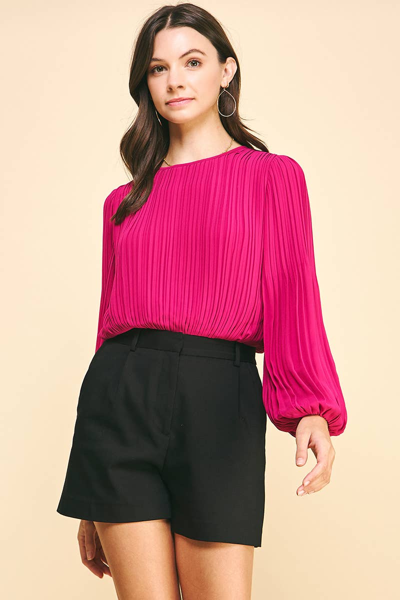 Pleated Woven Top - Magenta