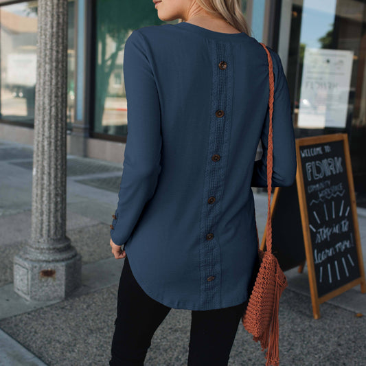 Button Back Top Heather Blue
