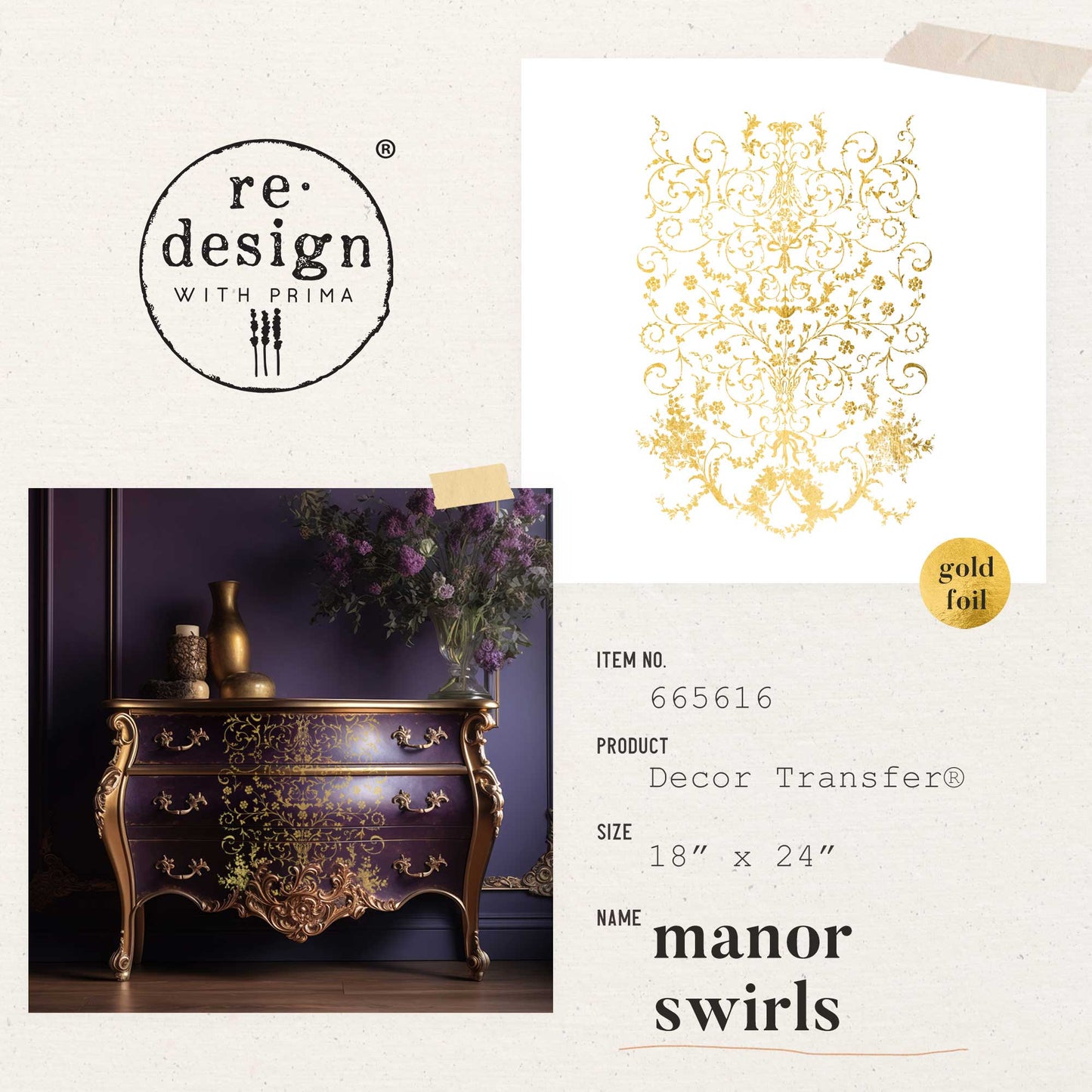 KACHA Gold Foil Decor Transfer - Manor Swirls