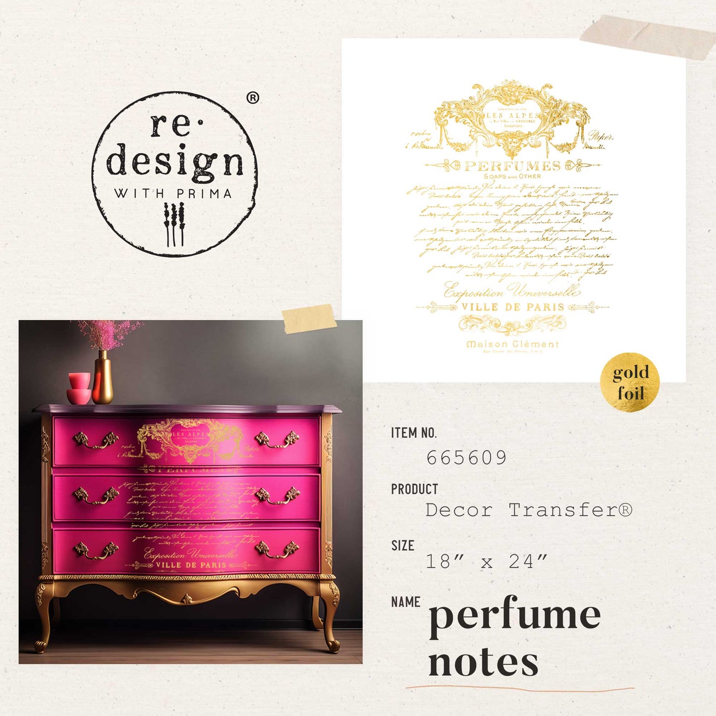 KACHA Gold Foil Decor Transfer - Perfume Notes